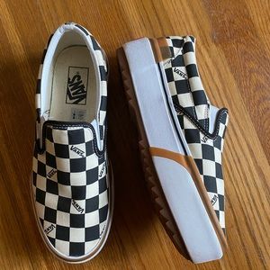 Vans platform checkerboard slip ons